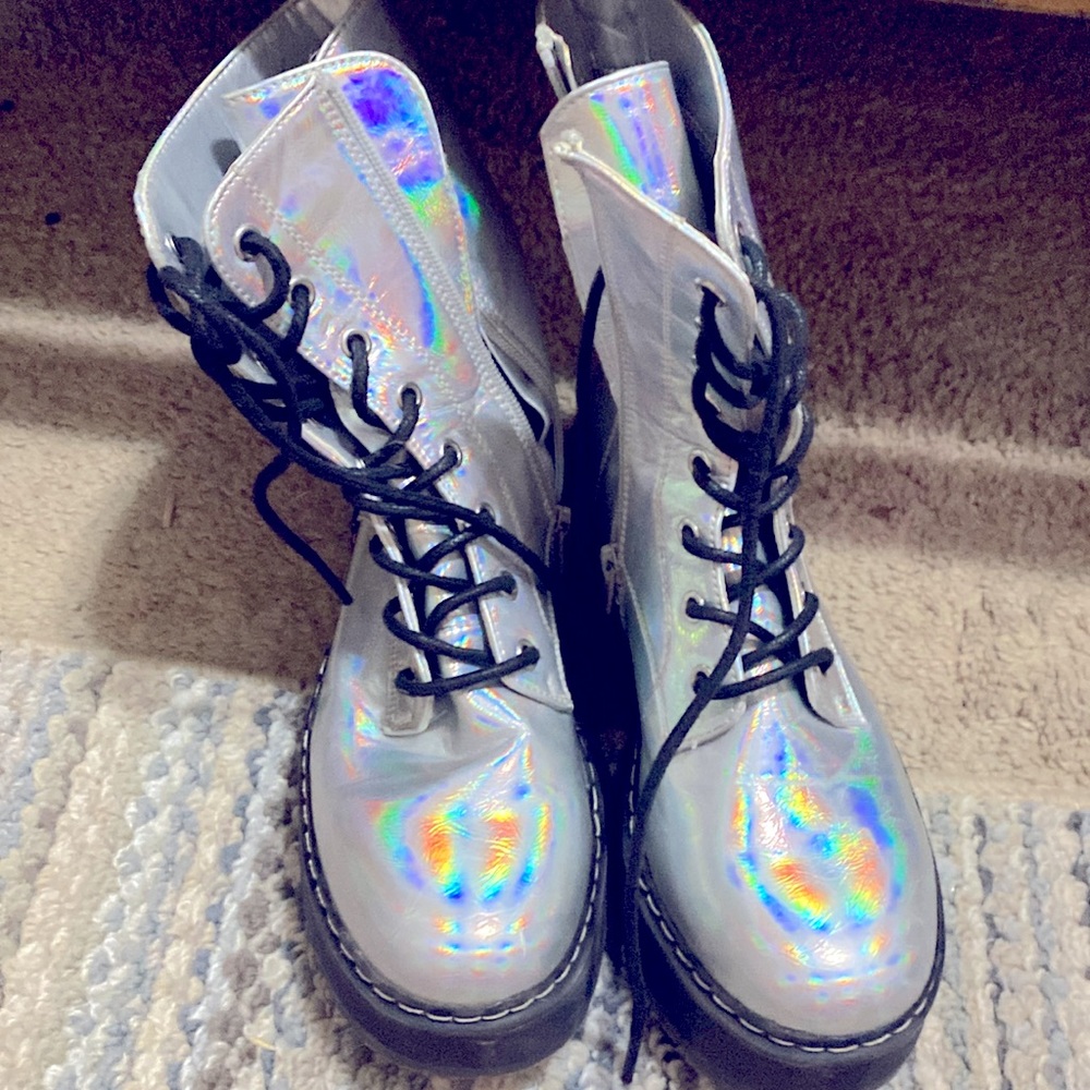 These are silver metallic boots they have been worn twice